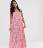Asos Design Maternity Ditsy Floral Plisse Maxi Dress-pink