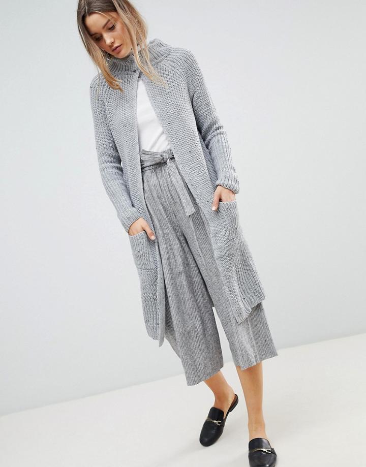 Zibi London Longline Cardigan With Front Pockets - Gray