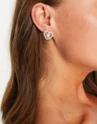 True Decadence Crystal Heart And Pearl Stud Earrings In Silver