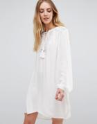 B.young Long Sleeve Tunic Dress With Lace Insert - White