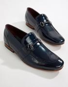 Ted Baker Paiser Embossed Loafers In Patent Navy Leather - Navy