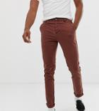 Asos Design Tall Slim Chinos In Washed Brown - Brown