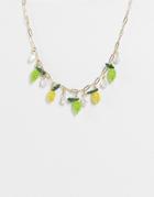 Asos Design Necklace With Beaded Fruits And Faux Pearl In Gold Tone