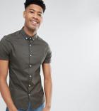Asos Tall Skinny Shirt In Khaki With Button Down Collar - Green