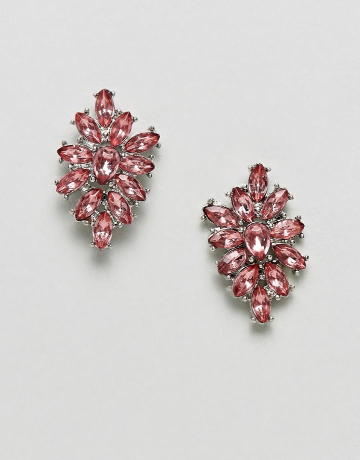Asos Design Occasion Jewel Cluster Earrings - Pink