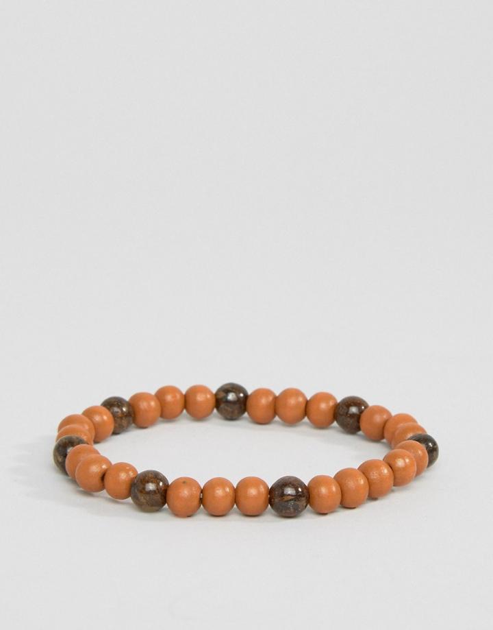 Jack & Jones Jacbob Beaded Bracelet In Tan - Black