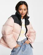 Pull & Bear Padded Coat In Contrast Black And Pink-multi