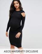 Asos Maternity Hook And Eye Rib Bodycon Dress - Black