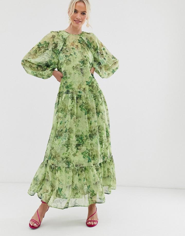 Asos Edition Oversized Maxi Dress In Floral Grid Print - Multi
