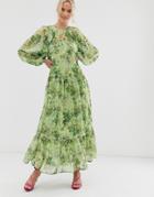 Asos Edition Oversized Maxi Dress In Floral Grid Print - Multi