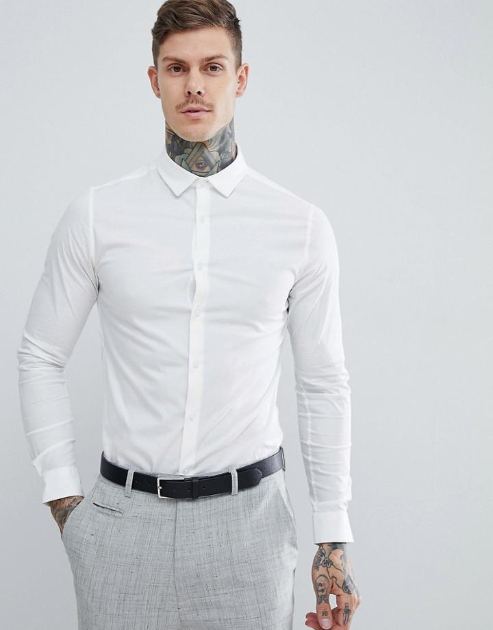 Asos Design Skinny Shirt In White With Long Sleeves - White