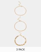 Ego 3 X Multipack Mixed Chain Anklets In Gold