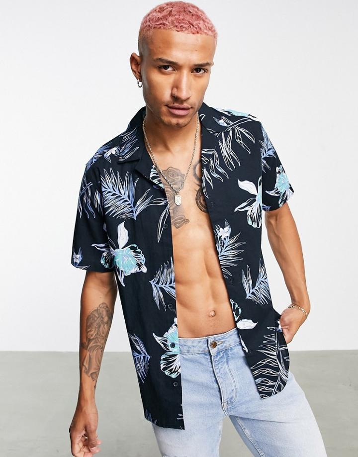 Only & Sons Revere Collar Shirt With Floral Print In Black