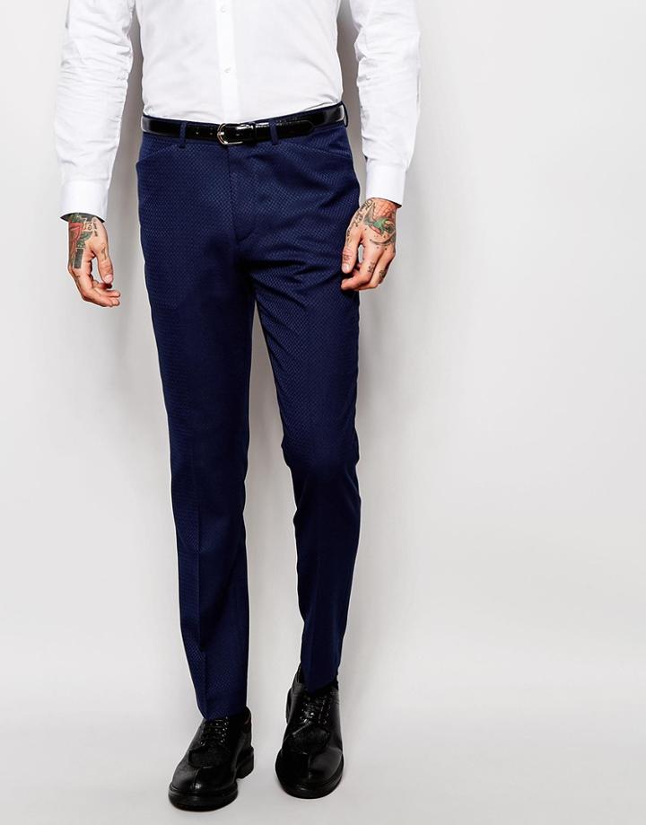 Asos Slim Suit Pants In Geo Design - Navy