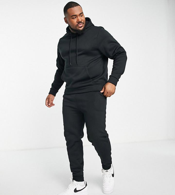 Threadbare Plus Overhead Hoodie & Sweatpants Tracksuit Set In Black