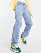Jaded London Skate Jeans In Blue With Floral Etching-blues