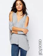 Asos Tall Oversized Cold Shoulder Super Soft Asymmetric Top - Gray
