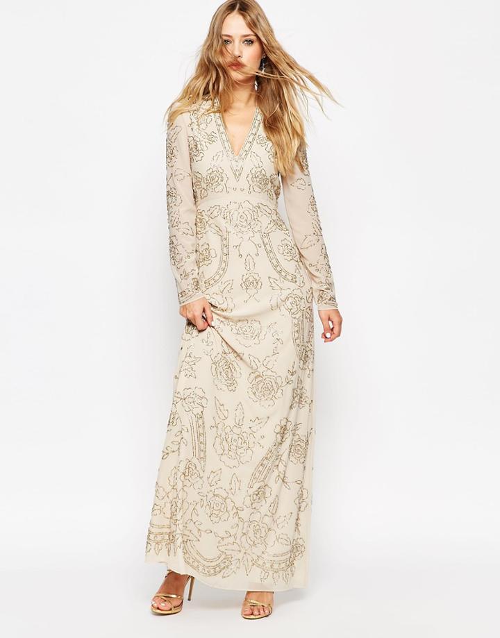 Needle & Thread Lace Embellished Plunge Maxi Dress