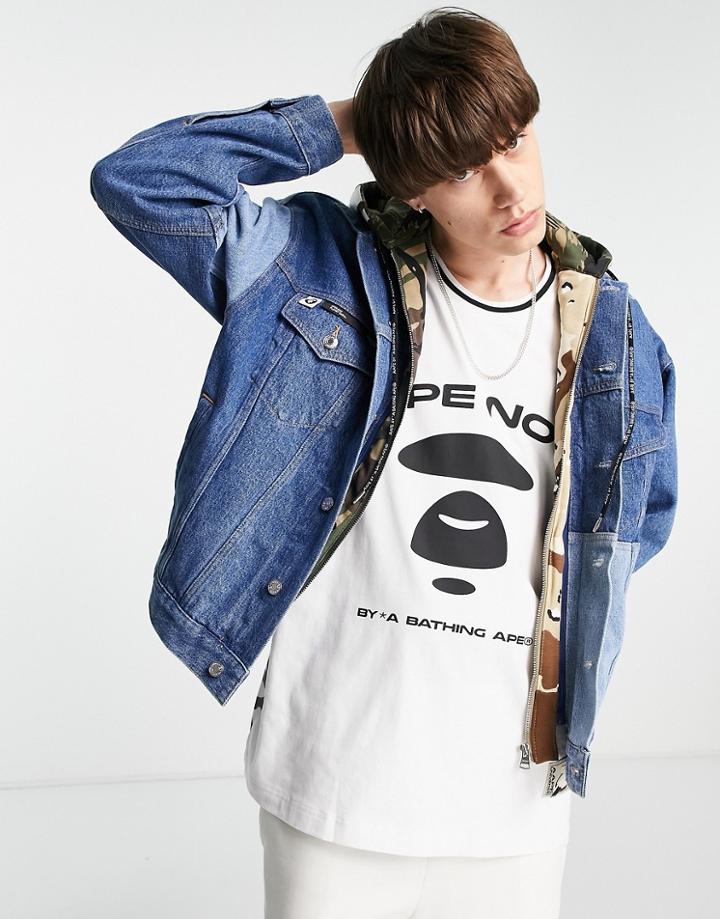 Aape By A Bathing Ape Denim Jacket With Detachable Hood In Blue