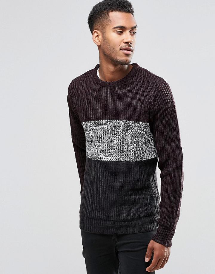 Brave Soul Panel Knit Sweater - Gray