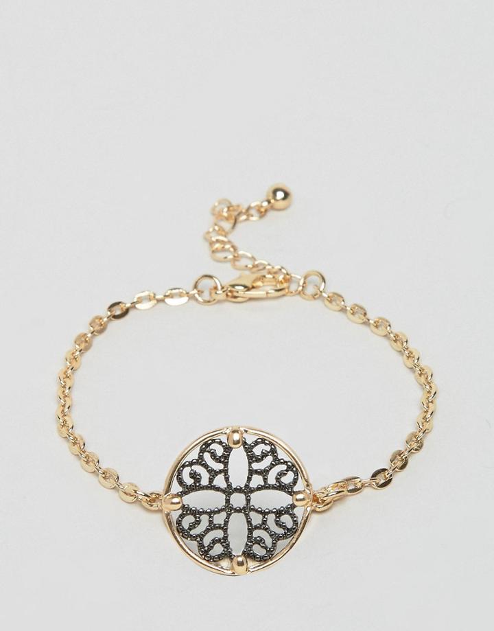 Nylon Filgiree Disc Bracelet - Gold
