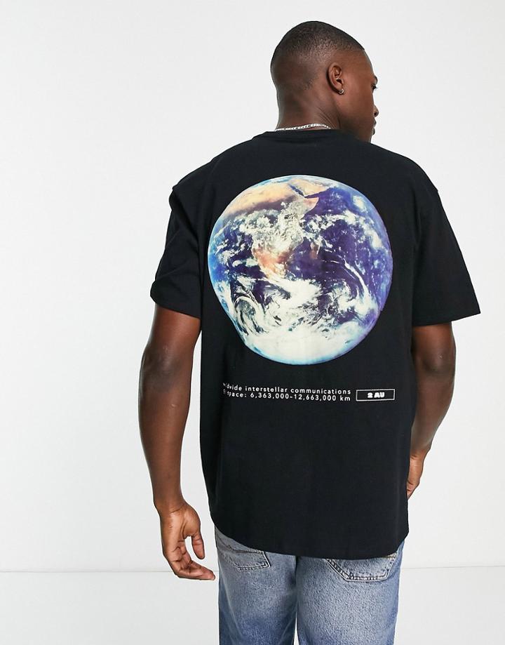 Topman Oversized T-shirt With Planet Print In Black