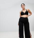 Lasula Plus Contrast Stripe Popper Pant - Black