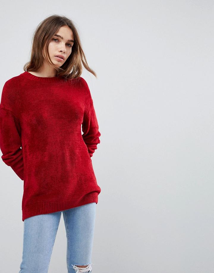 Asos Oversized Sweater In Chenille-red