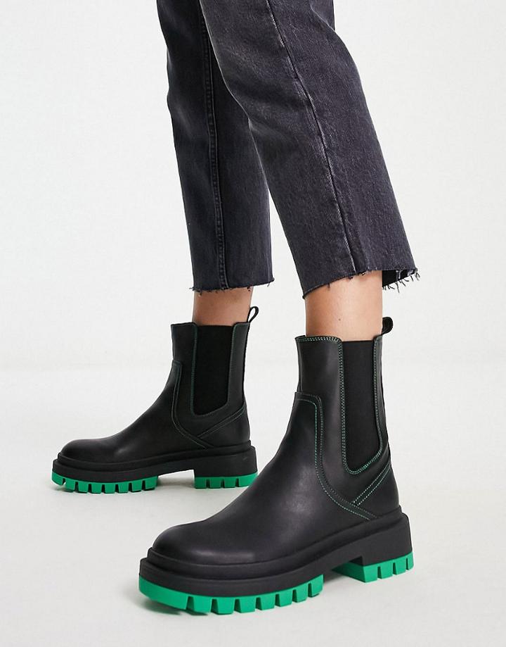 London Rebel Chelsea Boots In Black With Green Sole
