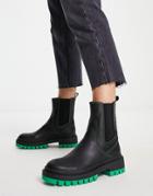 London Rebel Chelsea Boots In Black With Green Sole