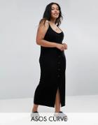 Asos Curve Bodycon Maxi Dress With Popper Details - Black