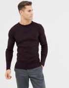 New Look Muscle Fit Rib Sweater In Burgundy - Red