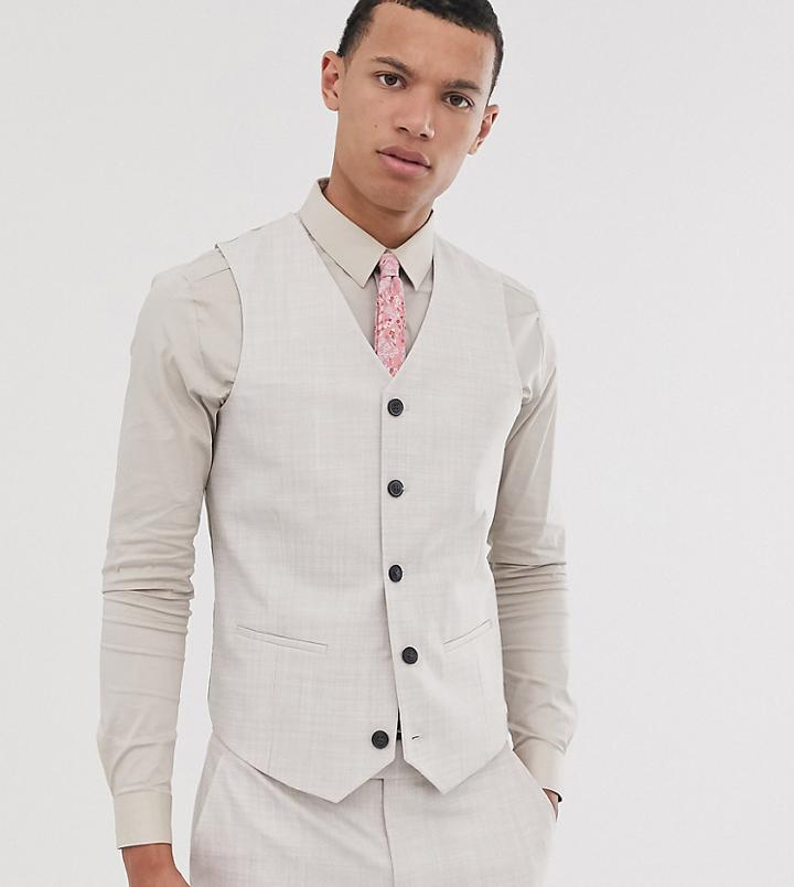 Asos Design Tall Wedding Skinny Suit Suit Vest In Taupe Cross Hatch-beige