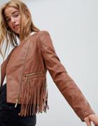 Brave Soul Fringed Festival Biker Jacket - Brown