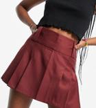 Collusion Low Rise Mini Kilt Skirt In Maroon - Part Of A Set-red