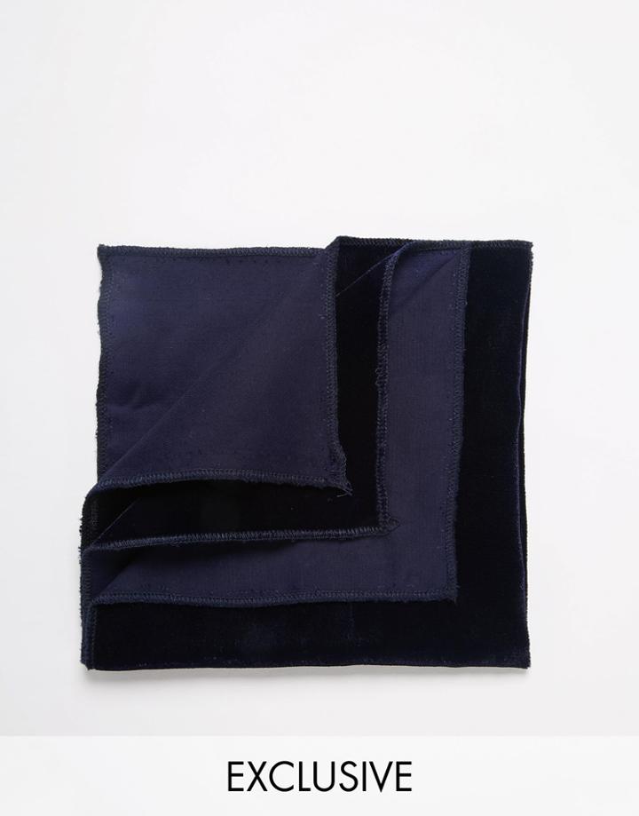 Reclaimed Vintage Velvet Pocket Square - Navy