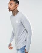 Good For Nothing Long Sleeve Tee With Small Logo - Gray