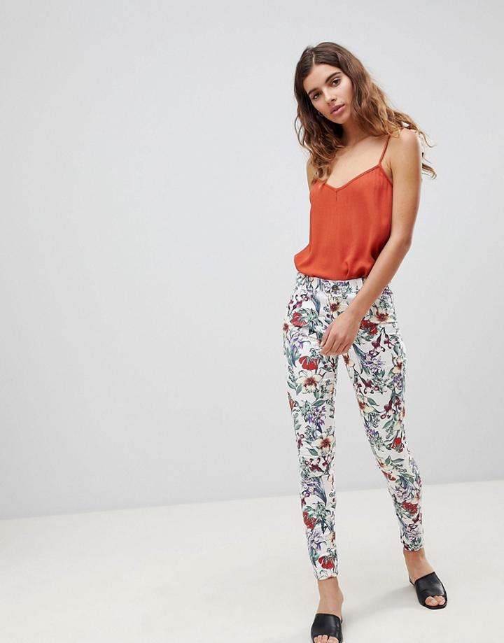 Brave Soul Karlie Floral Print Pants - Cream