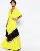 Asos Chevron Color Block Pleated Maxi Dress - Multi