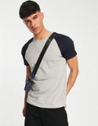 Brave Soul Raglan T-shirt In Light Gray & Navy