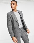 Topman Skinny Double Breasted Suit Jacket In Gray Check-grey