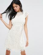 Little Mistress Crochet And Lace Mini Dress - Cream