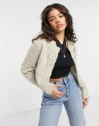 Emory Park 90s Cardigan In Fluffy Knit-white