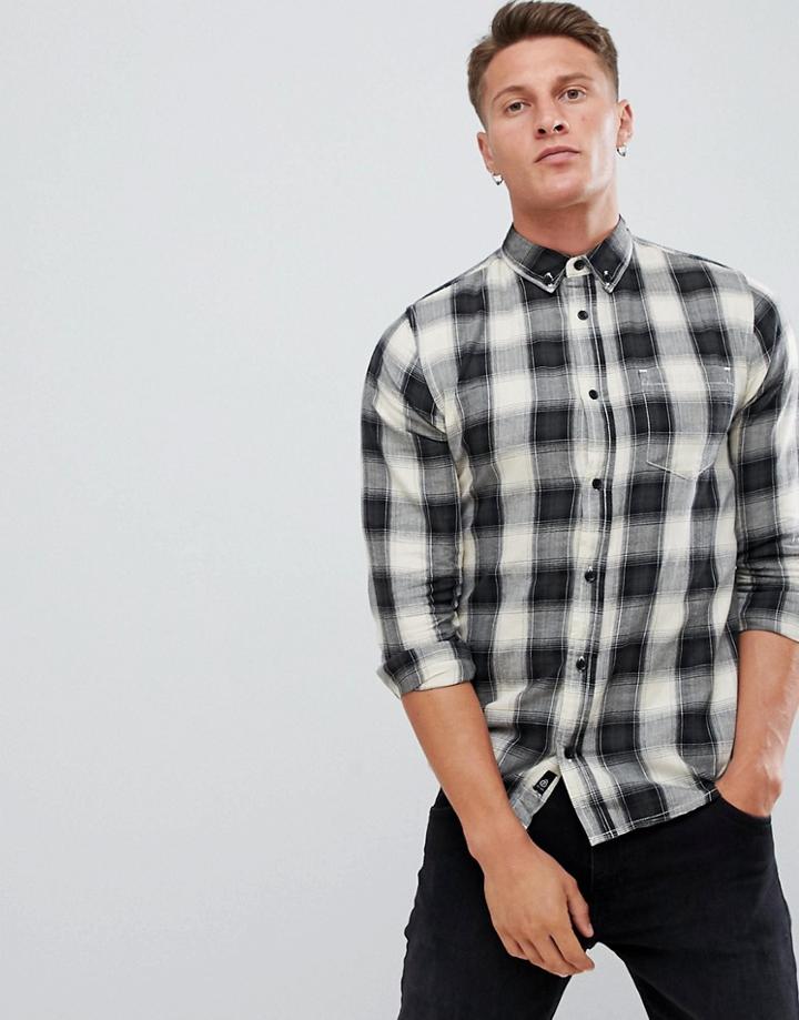 Burton Menswear Shirt In Ecru Check - Black