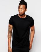 Asos T-shirt With Crew Neck And Roll Sleeve In Black - Black