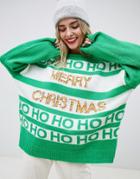 Asos Design Christmas Slogan Sweater With Sequins - Multi