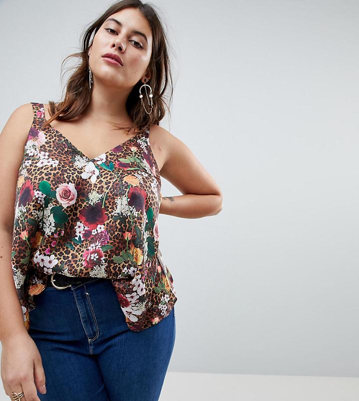Asos Curve Swing Cami In Animal Floral - Multi