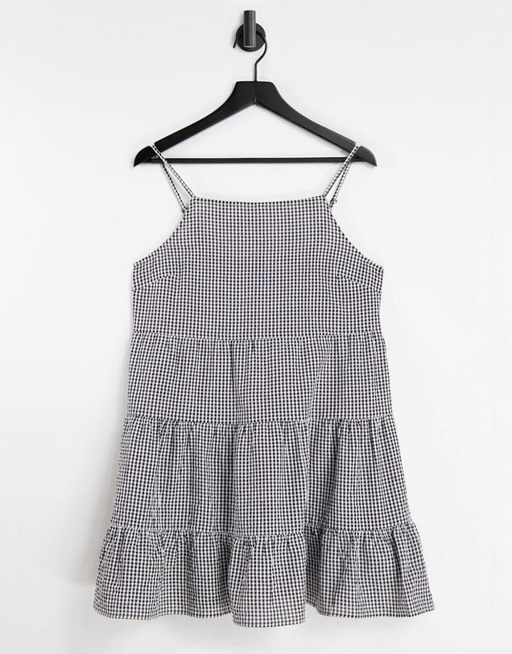 Miss Selfridge Tiered Sundress In Black Gingham