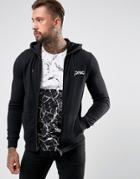Defend London Zip Up Hoodie In Black With Logo - Black