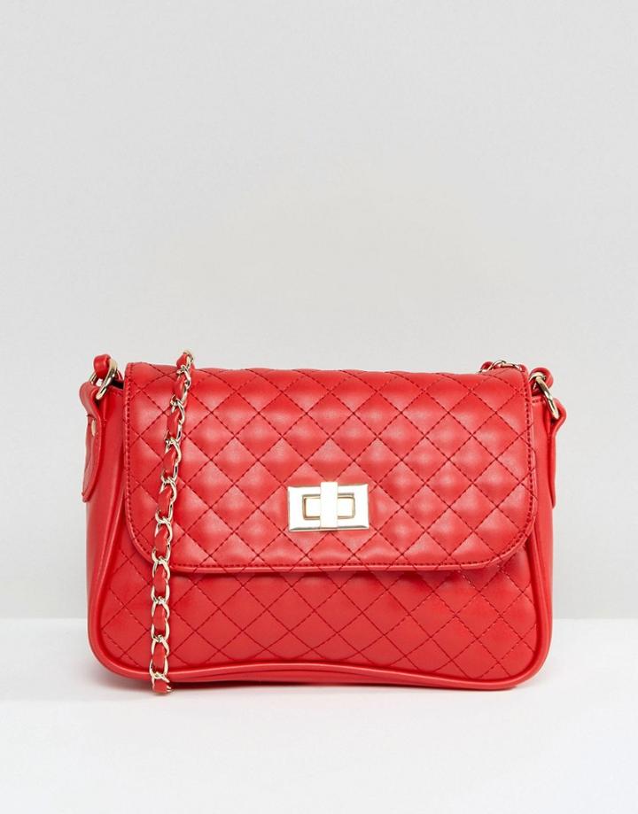 Asos Quilted Lock Cross Body Bag - Red